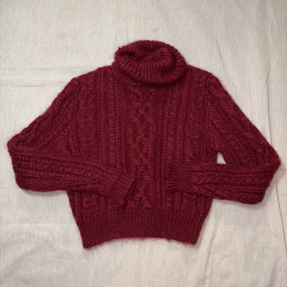 VTG Ralph Lauren Purple Label Sweater Womans Small Burgundy Aran Knit Wool Blend